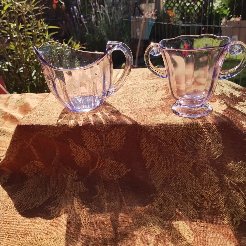 Vintage cut glass creamer and sugar set